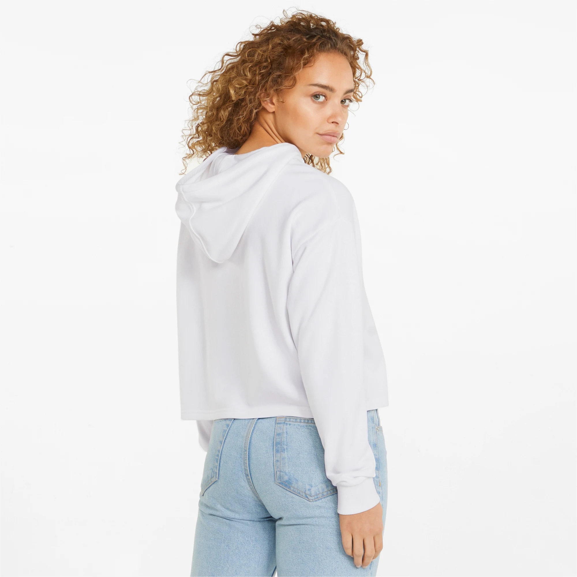 ess+ metallic logo cropped hoodie tr w -B34