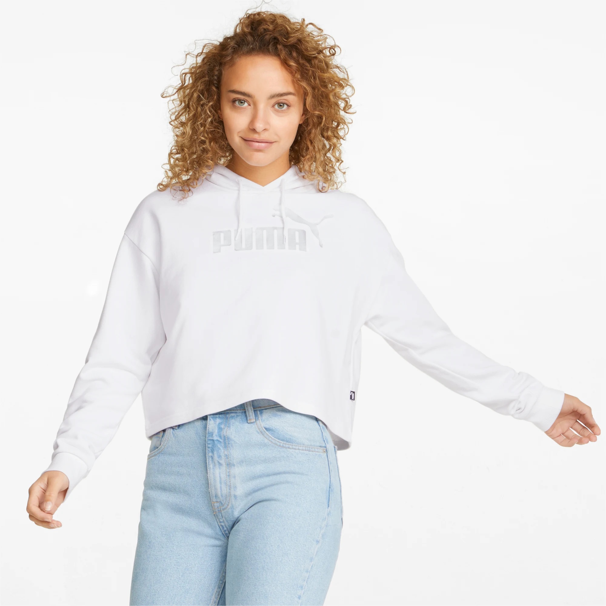 ess+ metallic logo cropped hoodie tr w -B34